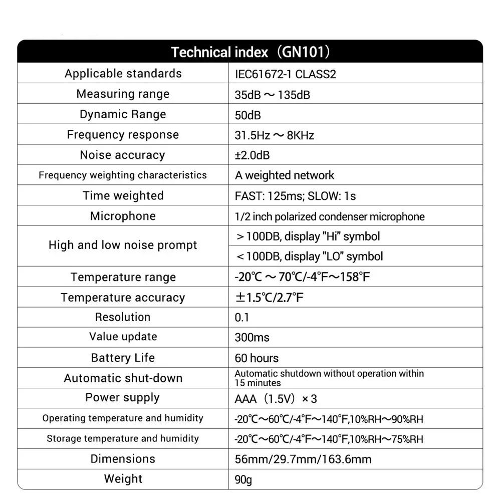 GN101 Digital Noise Meter Measurement 35-135 Db Intelligent Sound Level Meter Decibel Monitor Logger  Diagnostic-Tool
