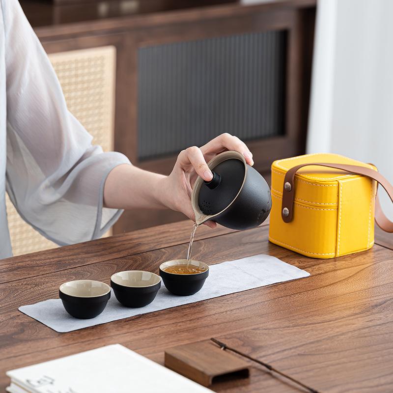 Travel tea set Small set Portable express cup Outdoor tea making tea cup Household three cups Kung Fu tea set