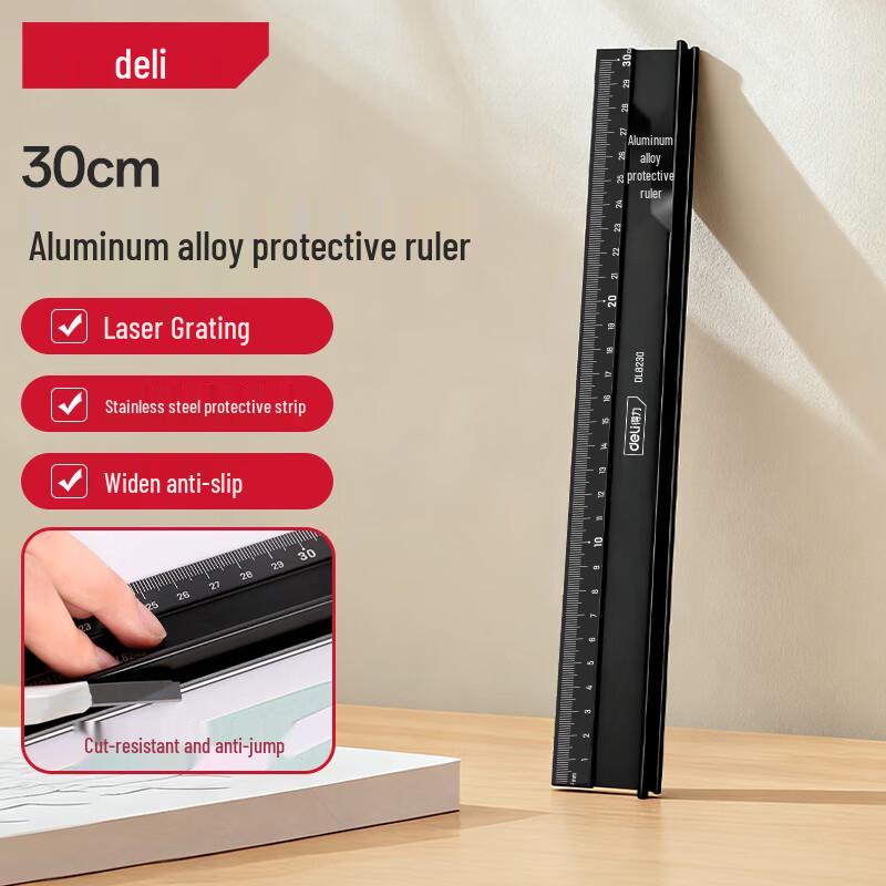 Deli Stainless Steel Protective Straight Ruler 30cm
