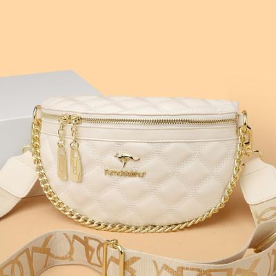 Embroidered Thread Fanny Pack Women's New Fashion Diamond Breast Bag Wide Shoulder Strap Messenger Bag Women's Shoulder Bag