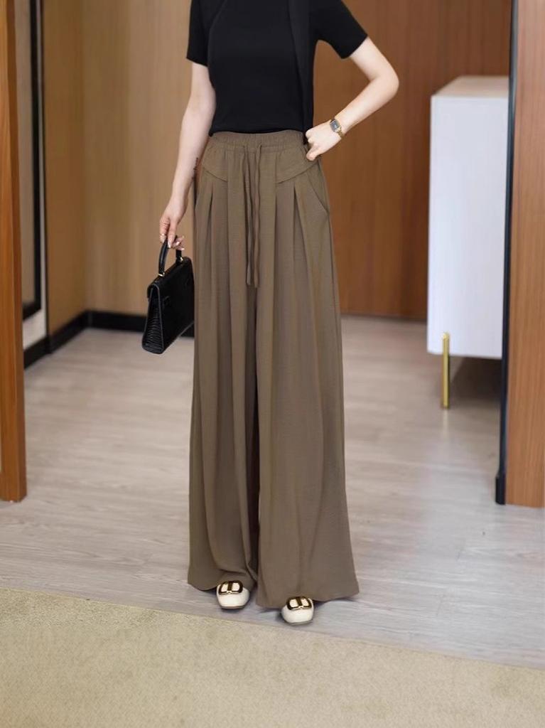 Relaxed Womens Wide Leg Pants With High Waist And Irregular Hem For Casual Spring Wear
