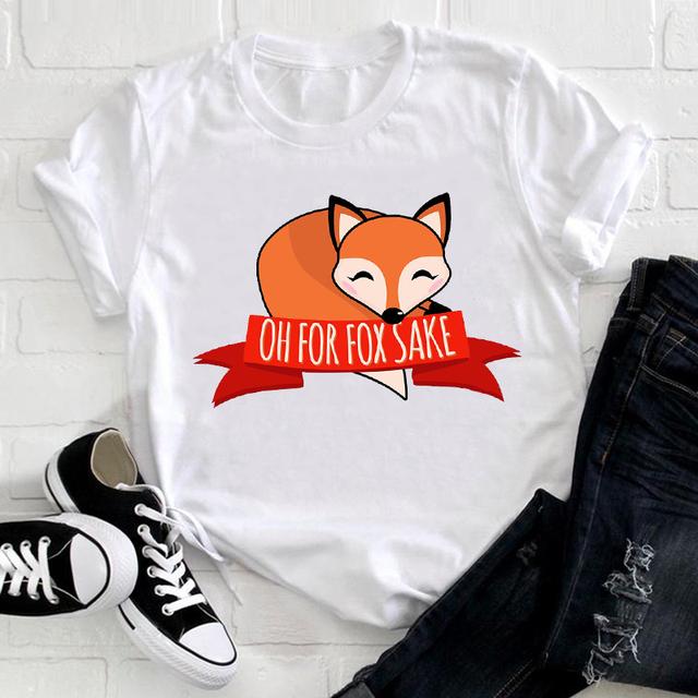 Dámské oblečení s krátkým rukávem v korejském stylu s potiskem lišky, trendové zvířecí oblečení, dámské grafické tričko, top, tričko, dámské tričko