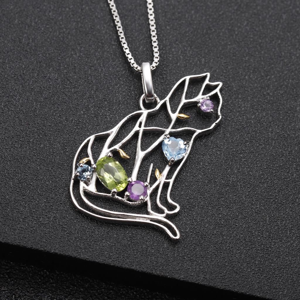 Original Designer Irregular Geometric Gemstone Pendant, Personalized Style 925 Silver Inlaid with Natural Colored Gemstone Necklace Pendant