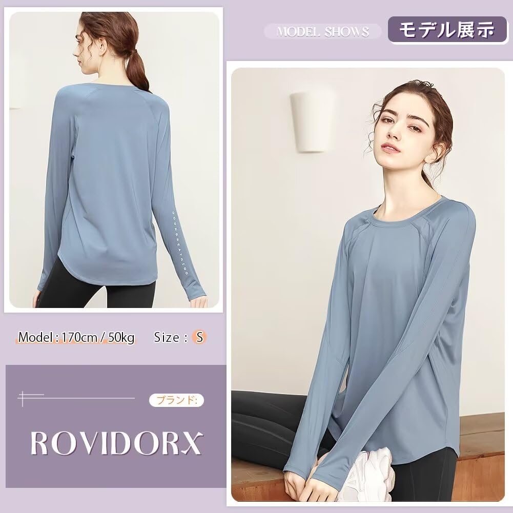 Rovidorx Long Sleeve Yoga Top with Comfortable Perfect for Gym and UV and Product Women's Thumbholes, Fit, Wear, Pilates, Training, Running,