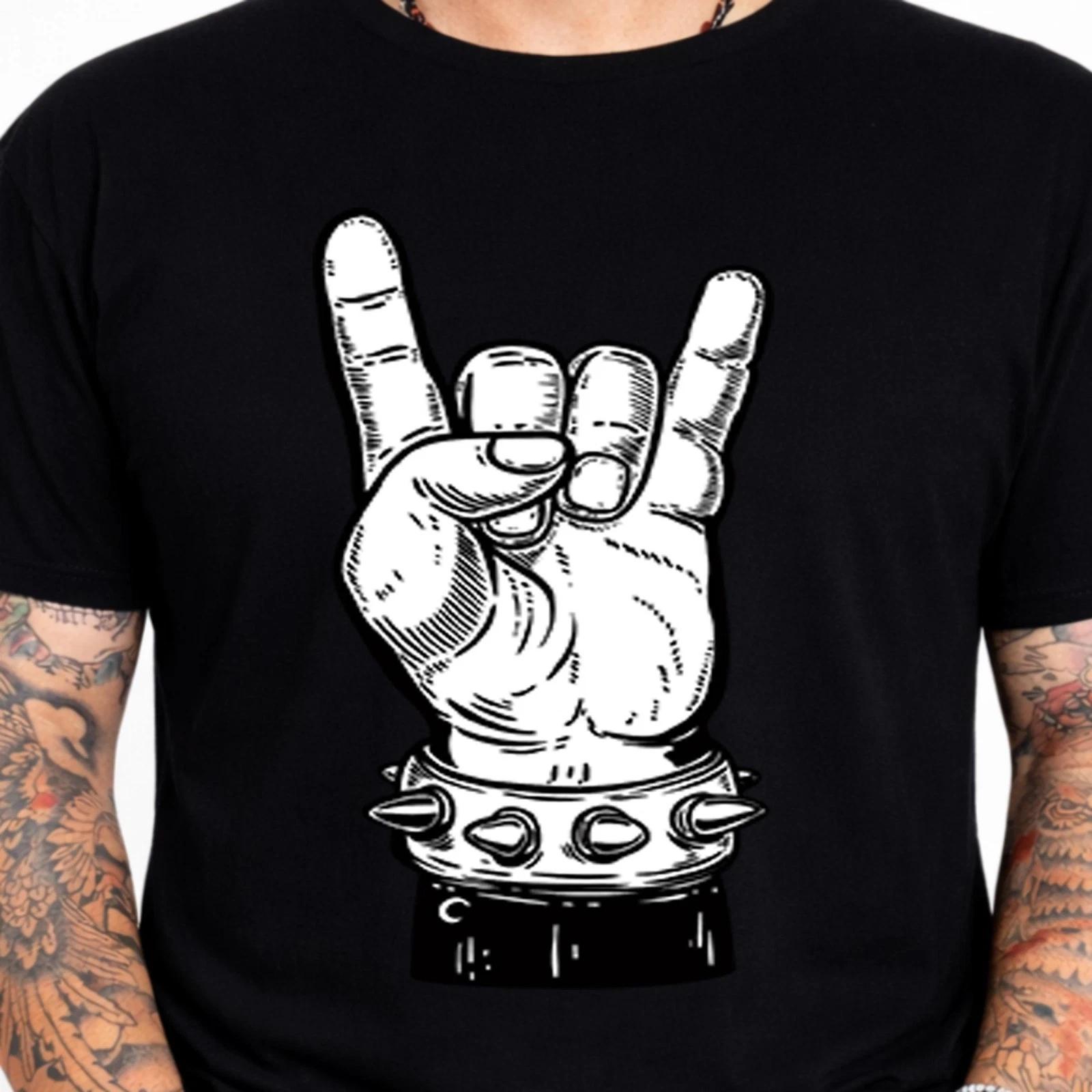 Rock Hand Sign Graphic T-Shirt Heavy Metal Punk Gesture Tattoo Style Tee XXL