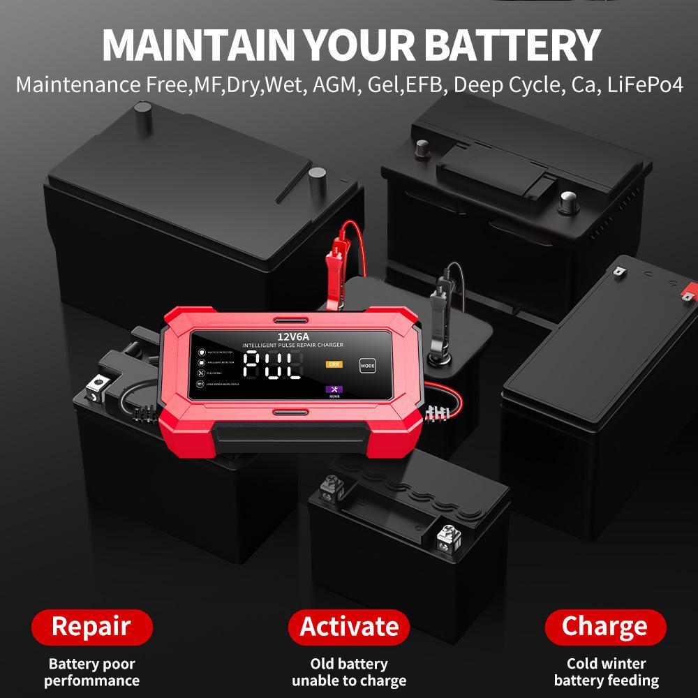 12V6A Car Battery Charger Motorcycle Battery Charger Smart Automatic Battery Charger
