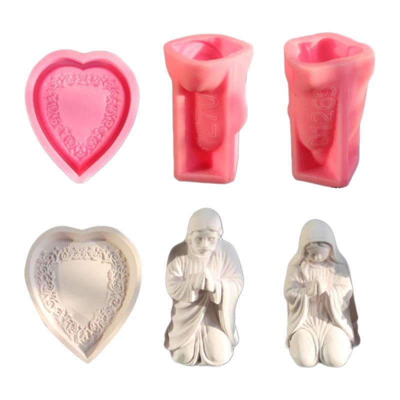 

Set of 3 Silicone Heart Shaped Bead Jewelry Holder Molds Concrete Statue Craft Molds with Unique Design Easy Cleaning 1