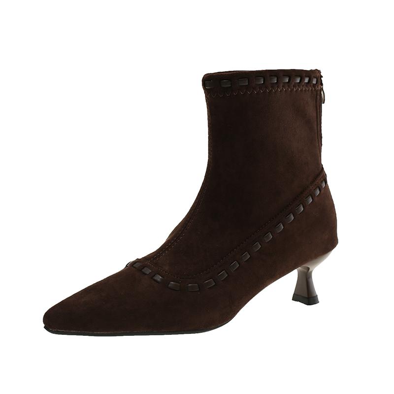 French Stretch Suede Pointed Toe Booties 2026 Fashionable New Thin and Versatile Autumn and Winter Women's Boots