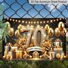 2D Flach, 1 Stück "Happy 70th Birthday" Luxus Schwarz & Gold Schild - 70. Geburtstag Dekoschild mit Glitzerzahl & Goldenen Ballons, Schwarz & Gold