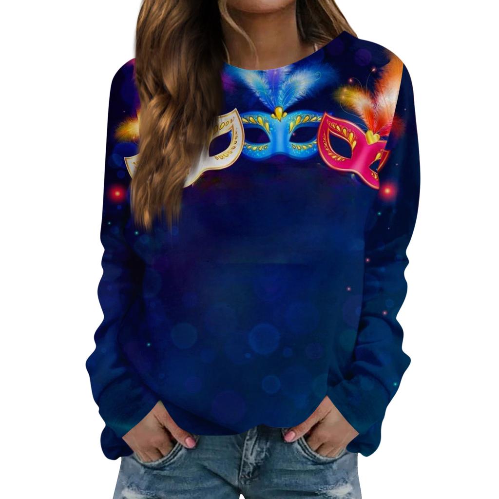 Women's Fashion Casual Long Sleeved Print Round Neck Sweater Top