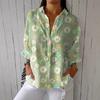 Women Shirt Lapel Long Sleeve Buttons Placket Shirt Tops Loose Fit Mid-length Summer Floral Shirt Lightweight Casual Tops