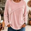Women's European & American Style Velvet Patchwork Tassel Crew Neck Long Sleeve Top