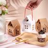 30sets House Shaped Paper Folding Candy Tote Boxes with Hollow Window and Rope Handles for Wedding Party Gift Wrapping White