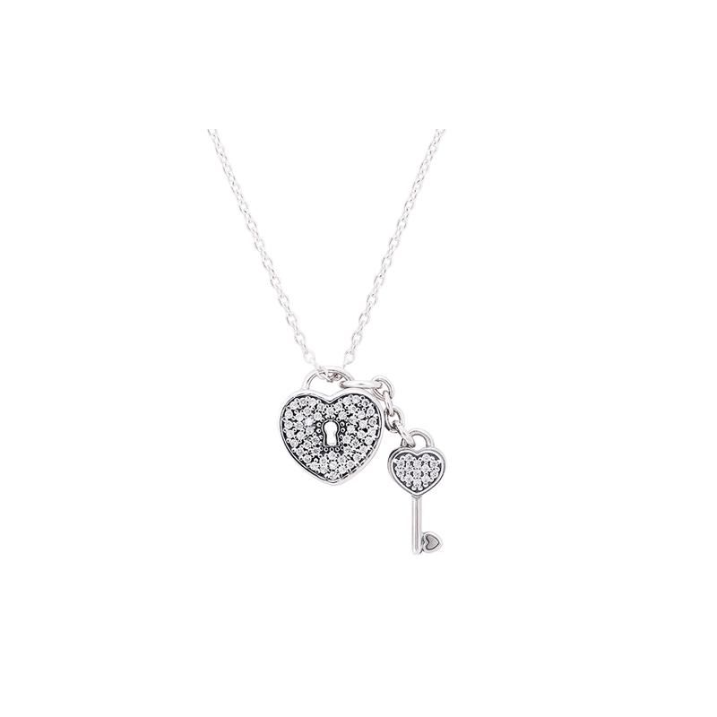 Pandora Love Key Silver 925 Silver Synthetic Cubic Zirconia Necklace Women s T791429CZ-45 серебряный