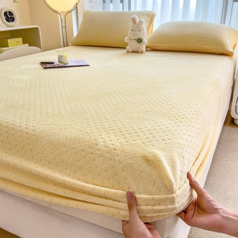 Winter thickened small fresh carved milk fleece fitted sheet flange coral fleece mattress protective cover