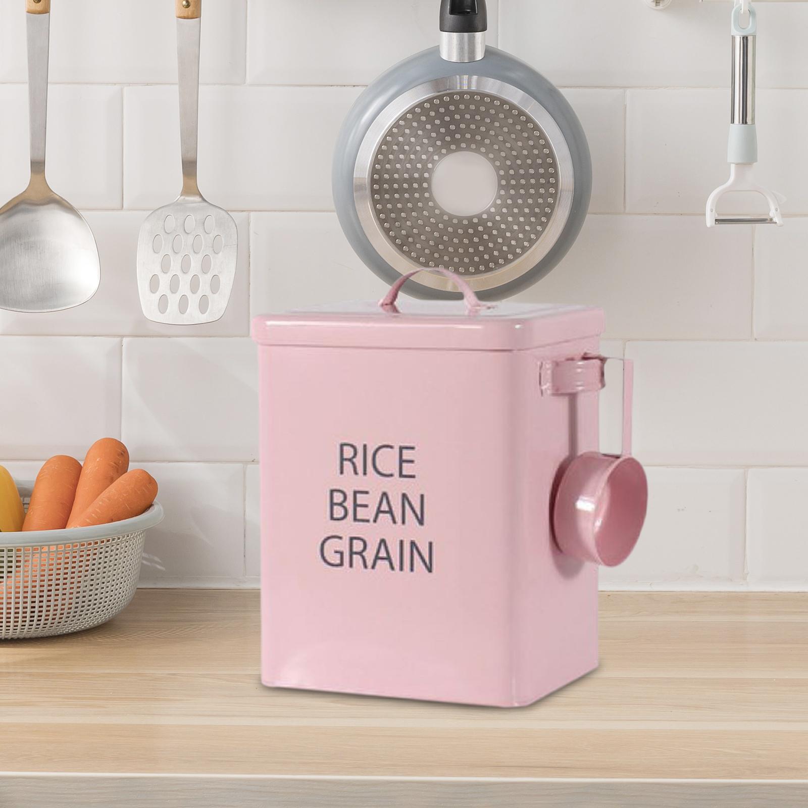 Metal Rice Storage Container,Rice Canister with Lid and Measuring Scoop,