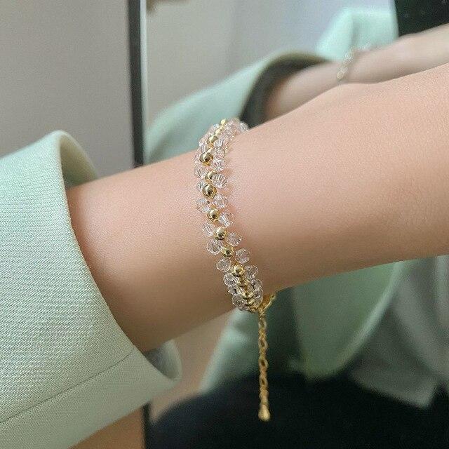 

Kemstone Роскошные дизайнерские подвески золотистого цвета с медной цепочкой, золотые бусины, хрустальные звенья, браслет для женщин, ювелирные изделия, подарок девушке