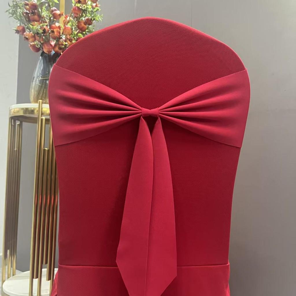 Elastic Chair Back Cover with Decorative Flower Tie for Banquets