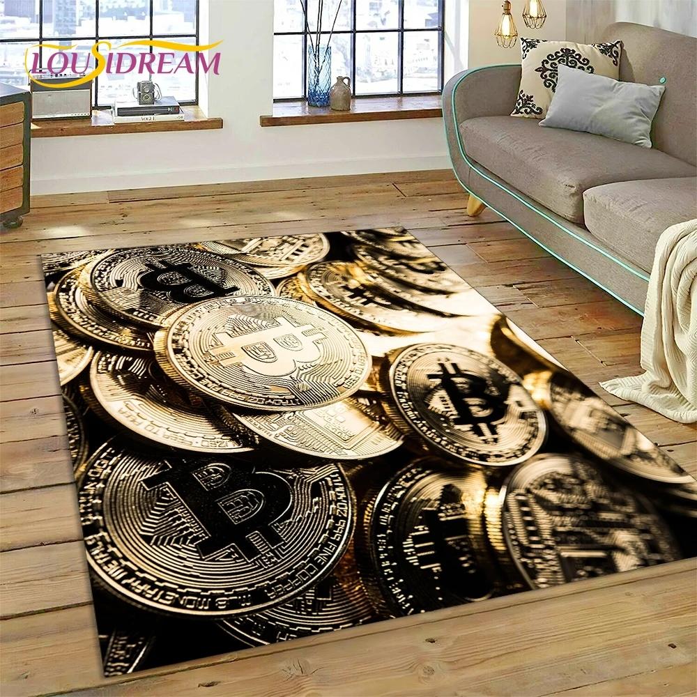 Bitcoin 3D Virtual Currency NFT Area Rug Carpet for Bedroom Living Room Home Sofa Decoration,Children Game Large Decor Floor Mat