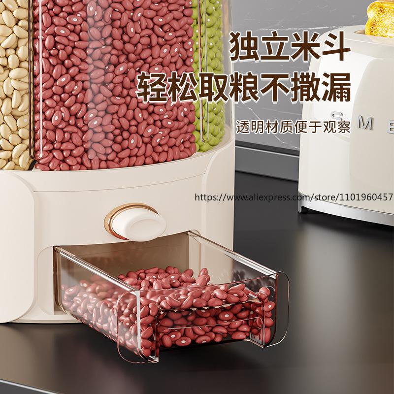 Food-Grade Rotating Rice Storage Container Airtight Insect-Proof Grain Bin Moisture-Proof Storage Box for Home Grains Cereals