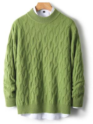 Men's Plus Size Thick Cable Knit Wool Sweater - Warm, Casual, Fashionable Pullover