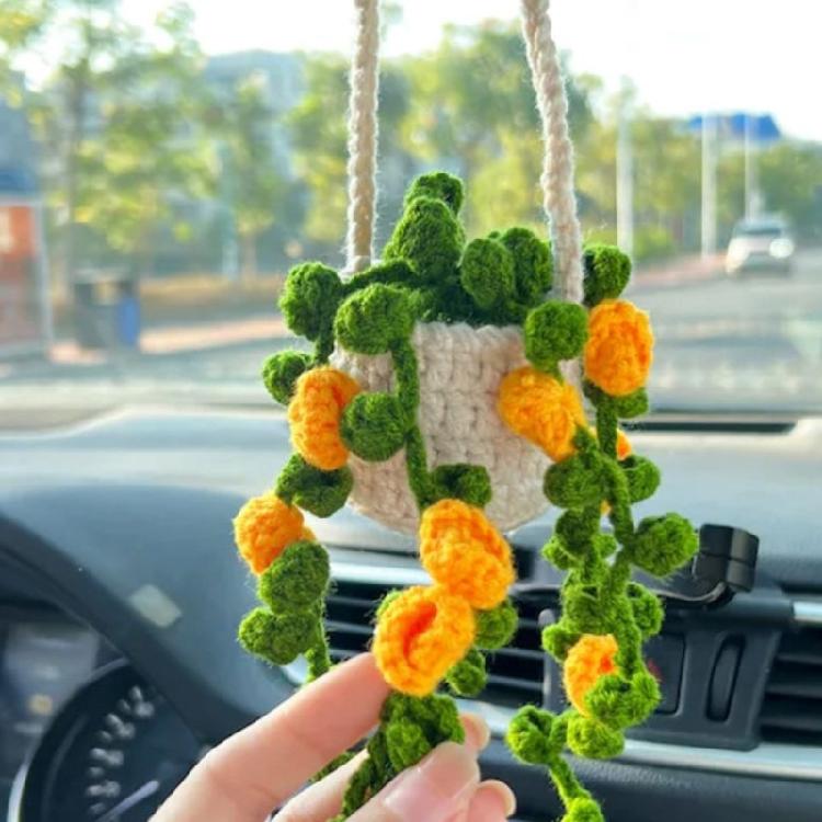 Handmade Crochet Car Styling Plant Succulent Car Plant Ornamentos Decoration