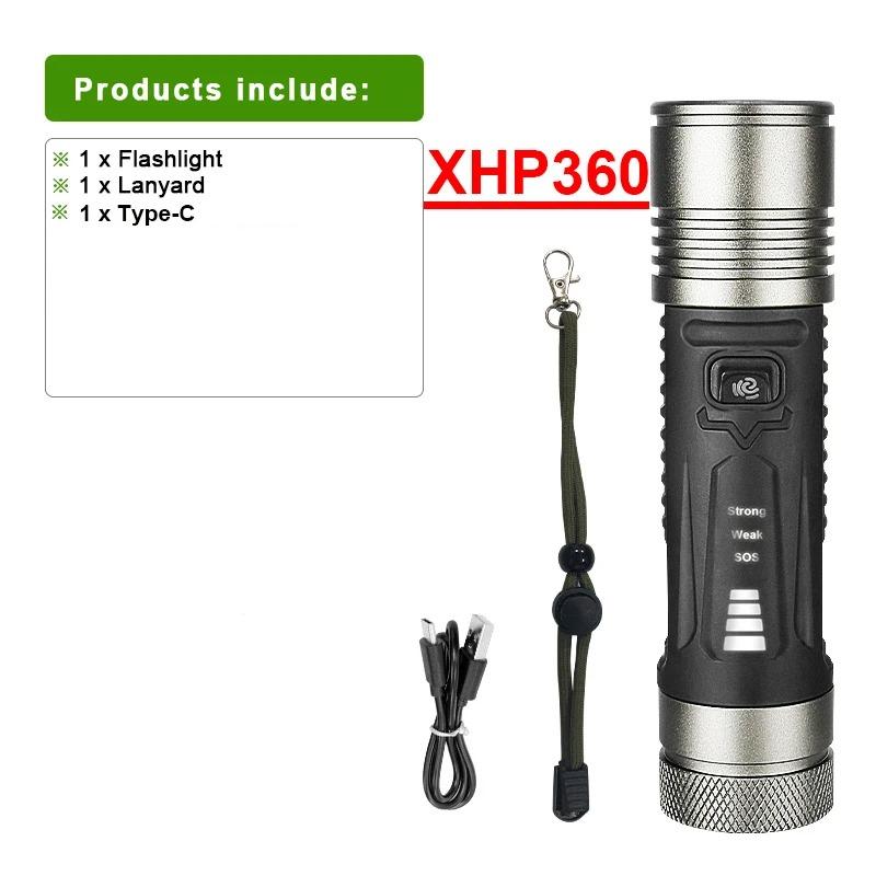 Most Powerful Flashlight XHP360 LED Camping Lantern Super Bright Long Range Flashlights Dimmable Rechargeable Lamps For Outdoor