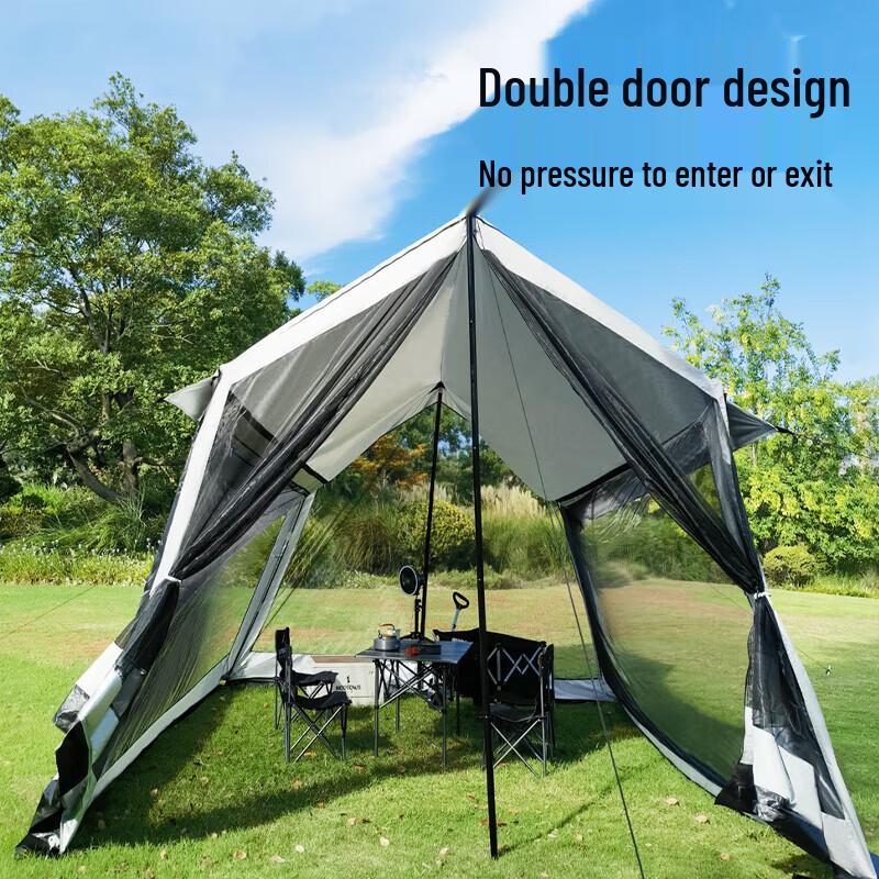 Hedawu Outdoor Hexagonal Sunshade Tarp with Detachable Mosquito Net