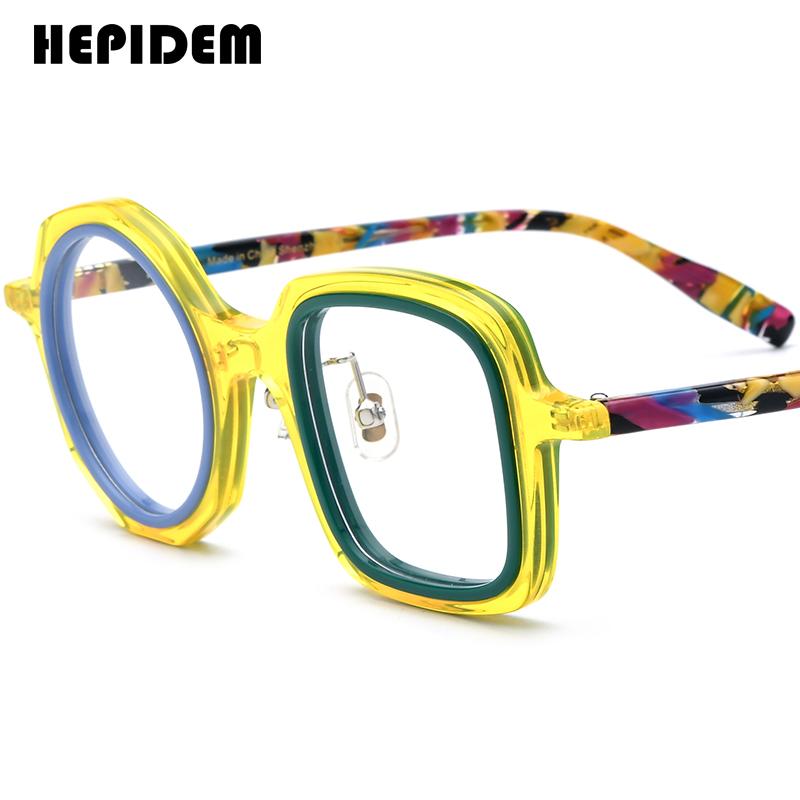 FONEX HEPIDEM Acetate Eyeglasses Frame Men New Round Brand Design Glasses Women Retro Vintage Eyewear Japanese Spectacles 9356