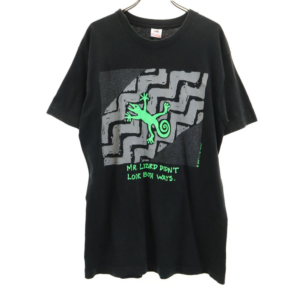 FRUIT OF THE LOOM 90s Made in USA Old lizard print Short sleeve T-shirt Men's Used