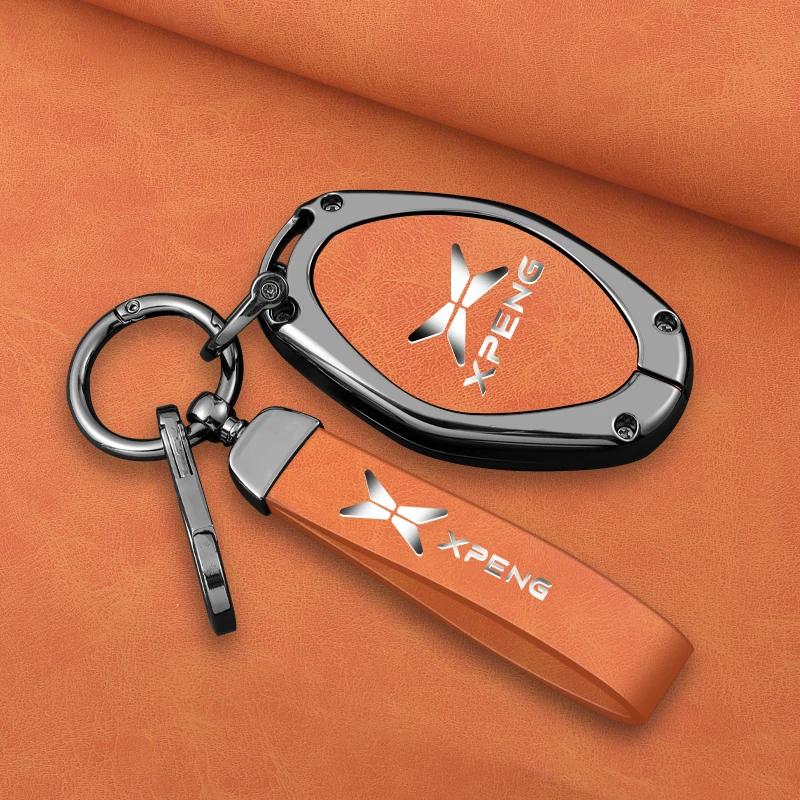 Interior Mouldings Alloy+Leather Car Key Fob Cover Case Shell For Xpeng Xiaopeng P7 P7i P5 G3 G3i G9 G6 22-23 Holder Interior Ke