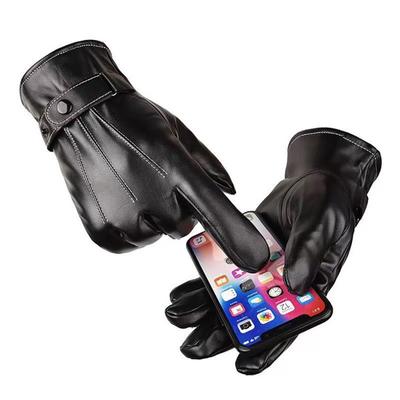 1 Pair Men Touchscreen Gloves Solid Color Wear Resistant Windproof Thickened Plush Insulated Winter Warm Gloves