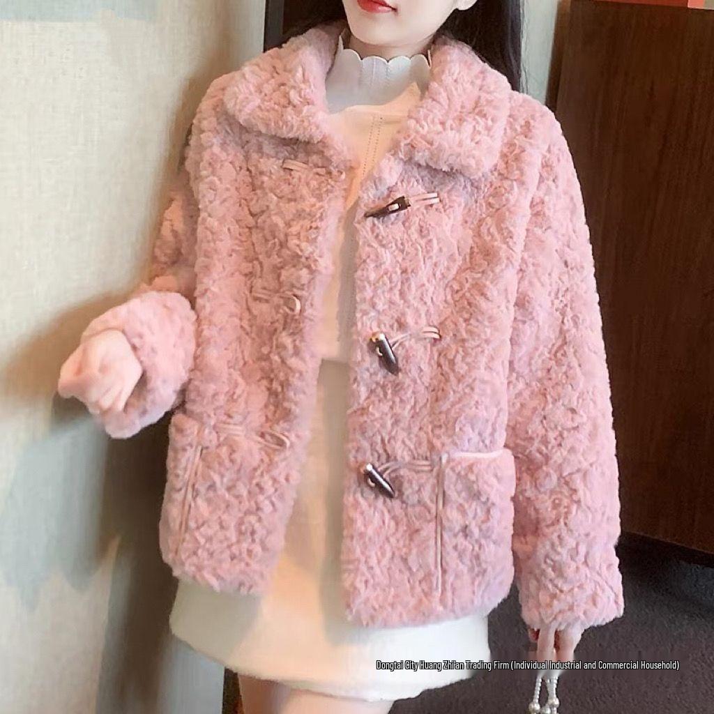 Fleece-Lined Lamb Wool Coat for Women - 2025 Autumn/Winter Short Style