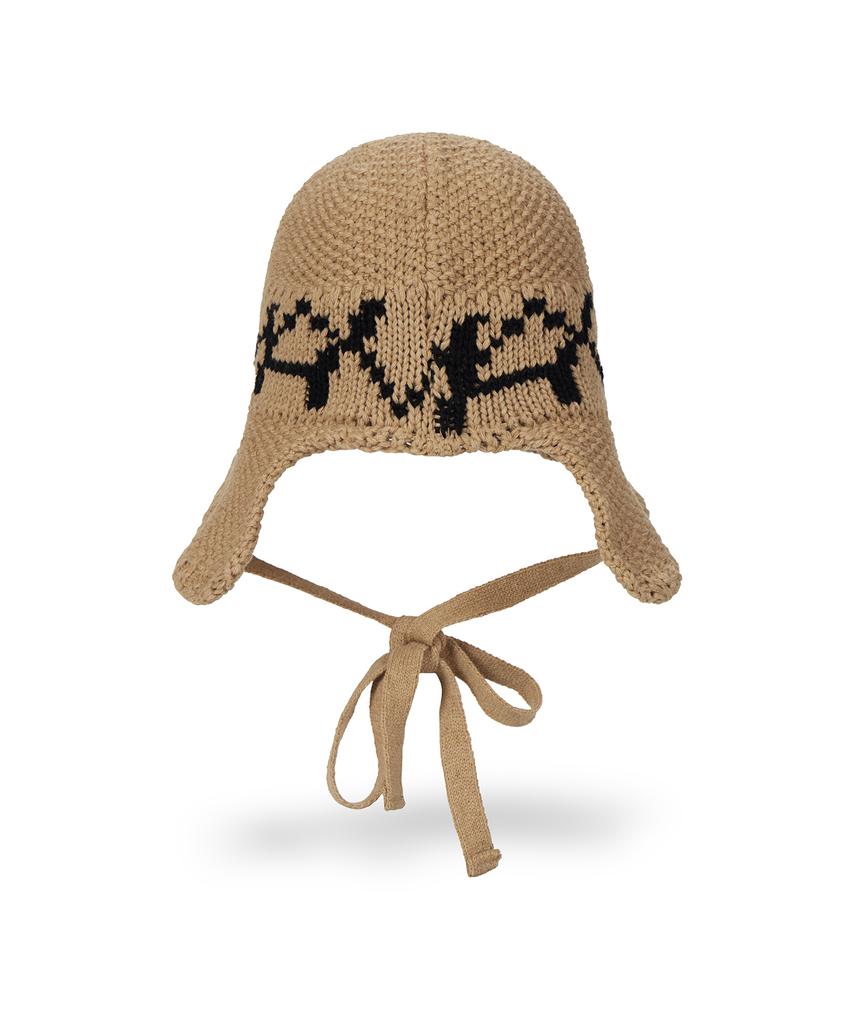 Bajal Va Digital Logo Cozy Knit Bonnet Hat Dark Beige/Black