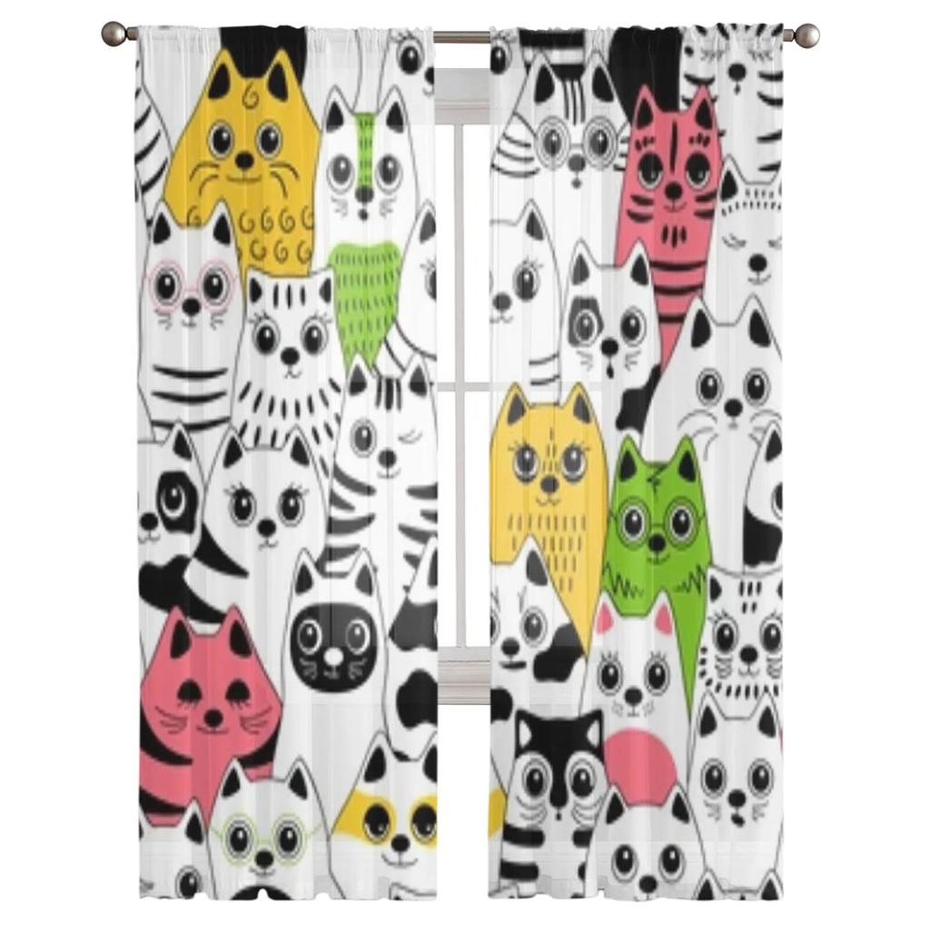 Diferite pisici Perdele transparente pentru camera de zi Dormitor copii Perdele din tul Bucătărie Ferestre Tratament Draperii