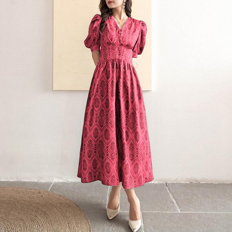 

ZANZEA Элегантное женское повседневное платье с V-образным вырезом и коротким рукавом с принтом 5XL темно-розовый