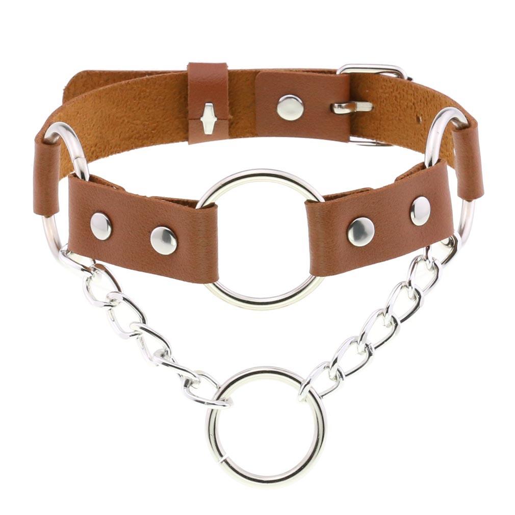 DIEZI Sexy Lignt Brown PU Leather Necklace Women Men New Harajuku Gothic Vintage Heart Chain Choker Statement Necklace Jewelry