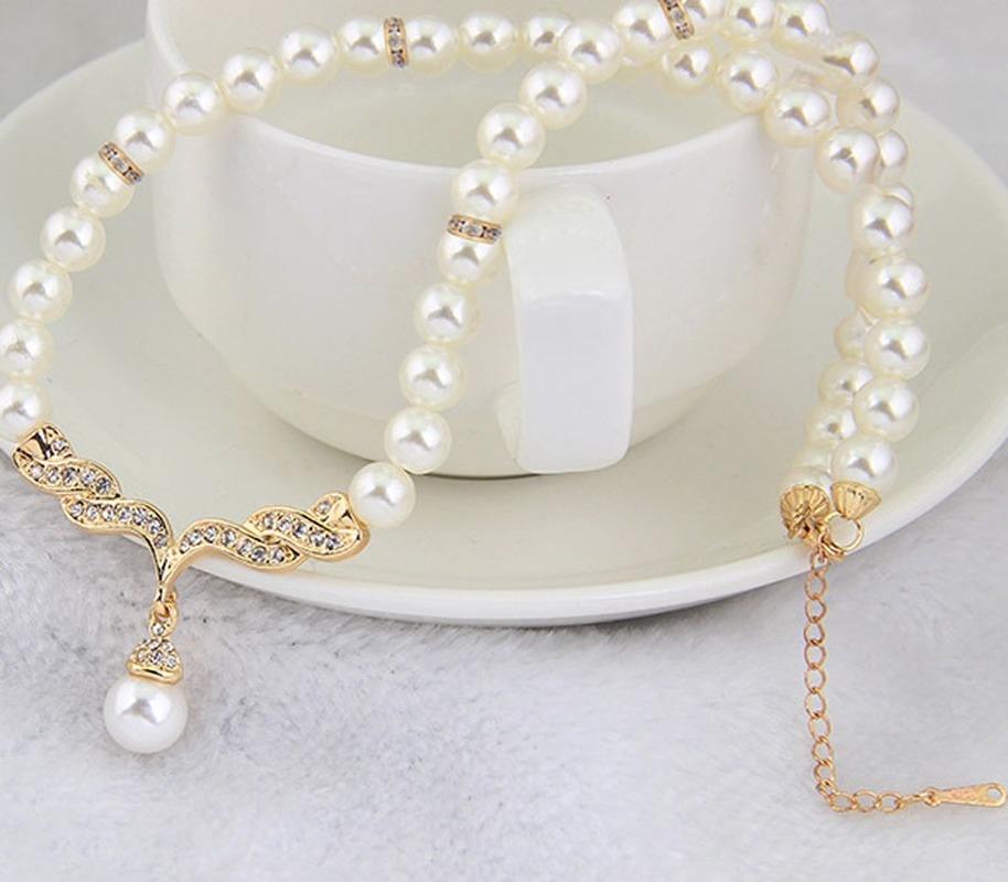 Creatieve Gouden Ketting + 1 Paar Oorbellen Bruiloft Bruids Parel Sieraden Set Voor Vrouwen Dame Vrouwelijk