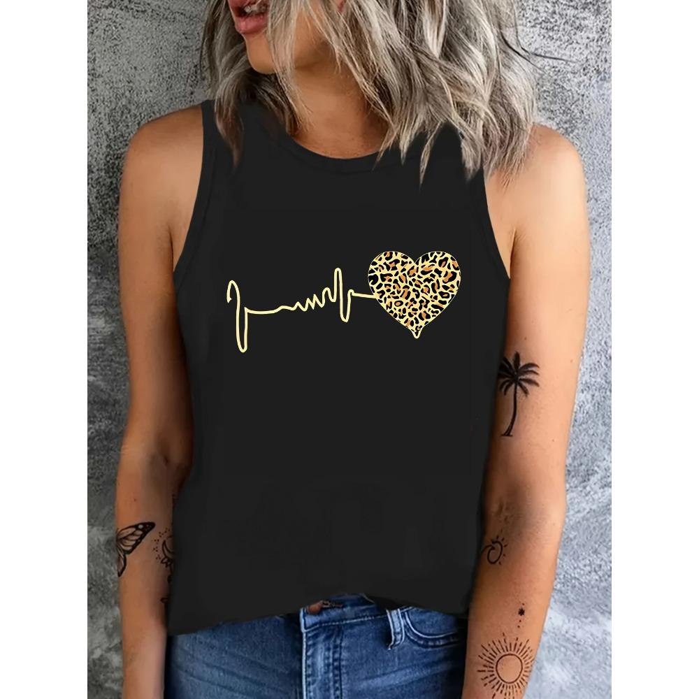 T-shirt pattern printed vest for women, sleeveless round neck S