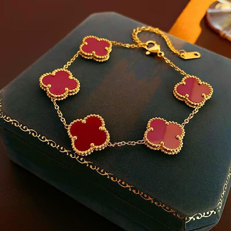 15Mm Four-Leaf Clover Bracelet Titanium Steel 18K Five Flowers Four-Leaf Clover Double-Sided Mother-Of-Pearl Fashion Bracelets