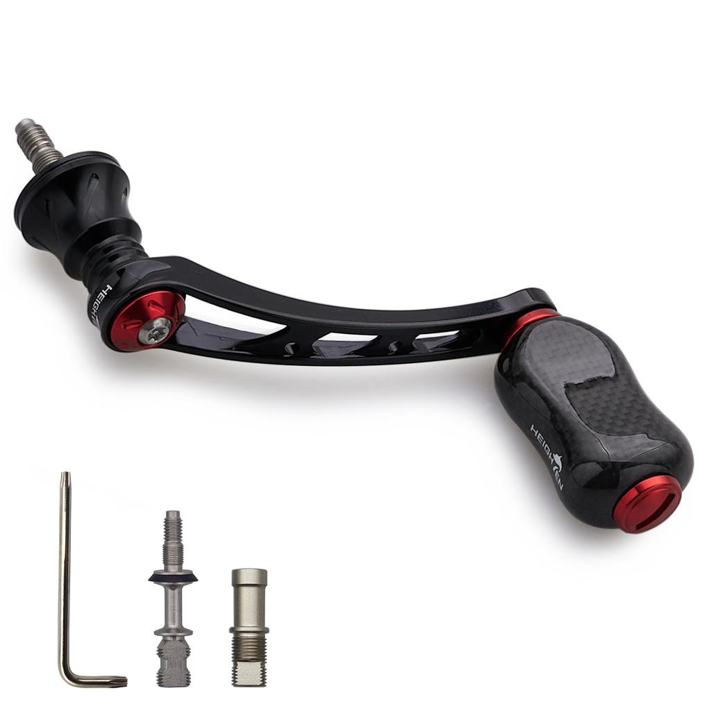 HEIGHTEN 56mm Reel Handle with 21mm Carbon Knob for Shimano and Daiwa Spinning Reels, Gourd Series (Black & Wine Red) (830)