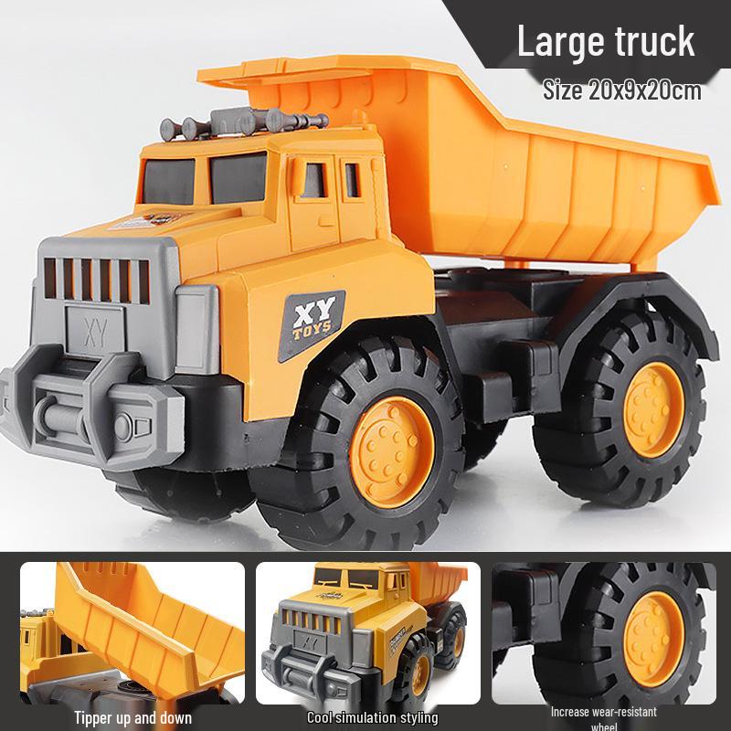 Large Children's Engineering Vehicle Toy Set: Inertia Mixer, Dump Truck, Crane, Excavator, Bulldozer