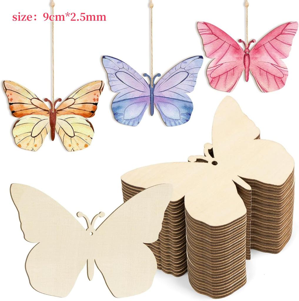 10/24pcs Butterfly Flower Unfinished Crafts Wooden Slices Ornaments For Birthday Wedding Party Table Decor DIY Painting Gifts