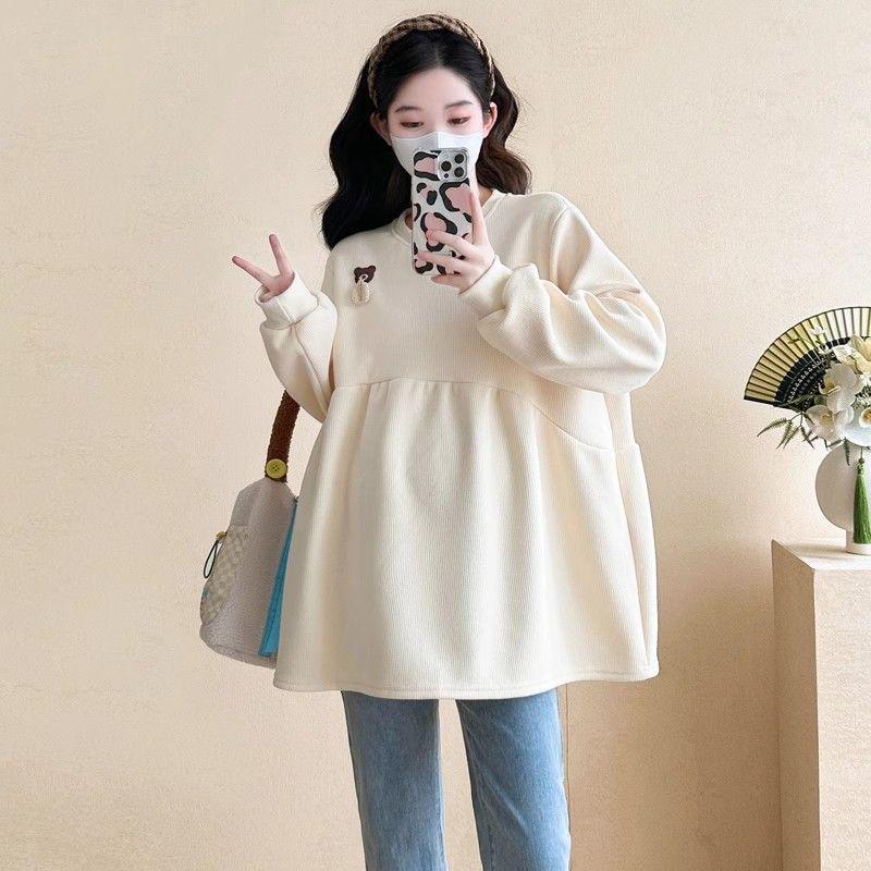 Spring & Autumn Maternity Doll Shirt: Casual Loose Mid-Length Hoodie M серый