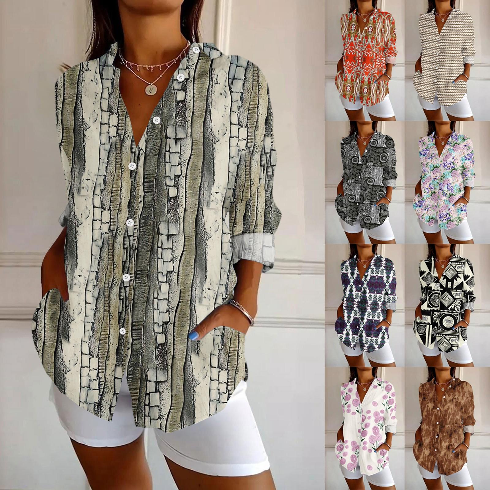 

Womens Button Down Shirt Long Sleeve Shirts For Women Print Graphic Blouse Top L