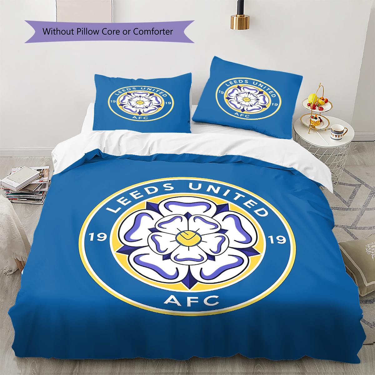 Постельное белье с узором Футбольного клуба Лидс Юнайтед, Комплект с одеялом, Пододеяльник, Наволочка, Домашний подарок на день рождения (1 пододеяльник + 2 наволочки, без наполнителя) 140x200cm