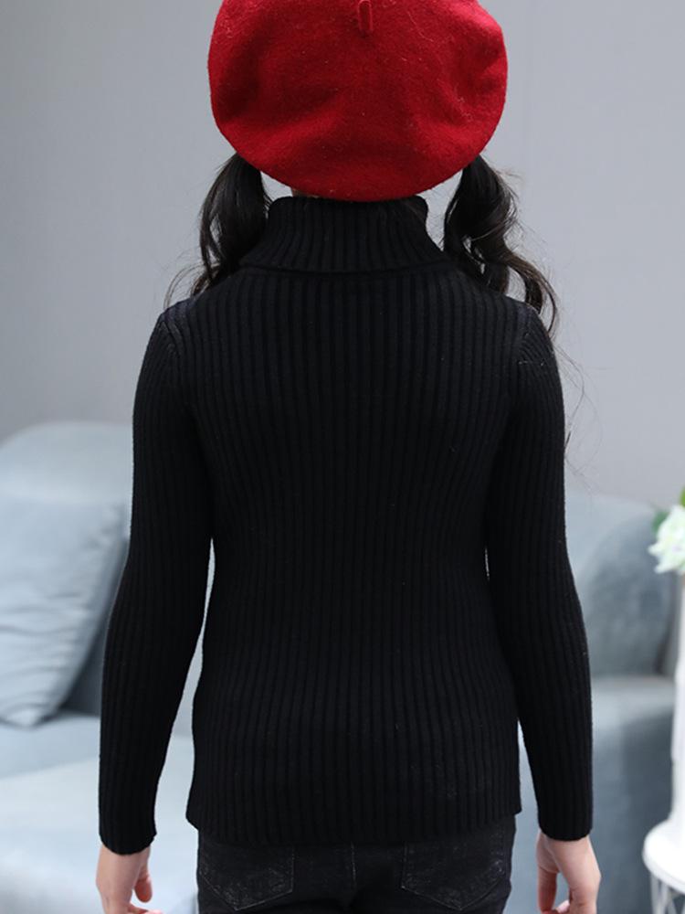 Dětský svetr pletený z jádrové příze v korejském stylu s vysokým límcem - podzimní/zimní pulovr pro střední a velké děti