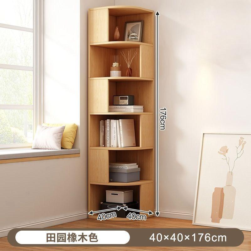 Corner Cabinet, Multi-layer Solid Wood Storage Rack for Living Room, Floor-standing or Wall-mounted Bookshelf for Corner Storage