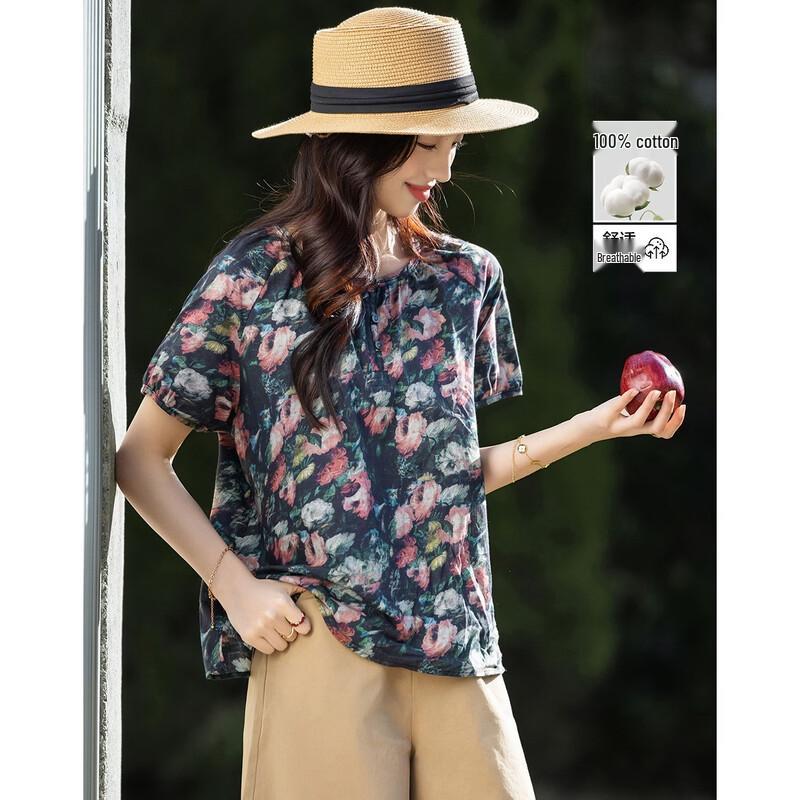 

Demana Women s Retro Oil Print Cotton T-Shirt L