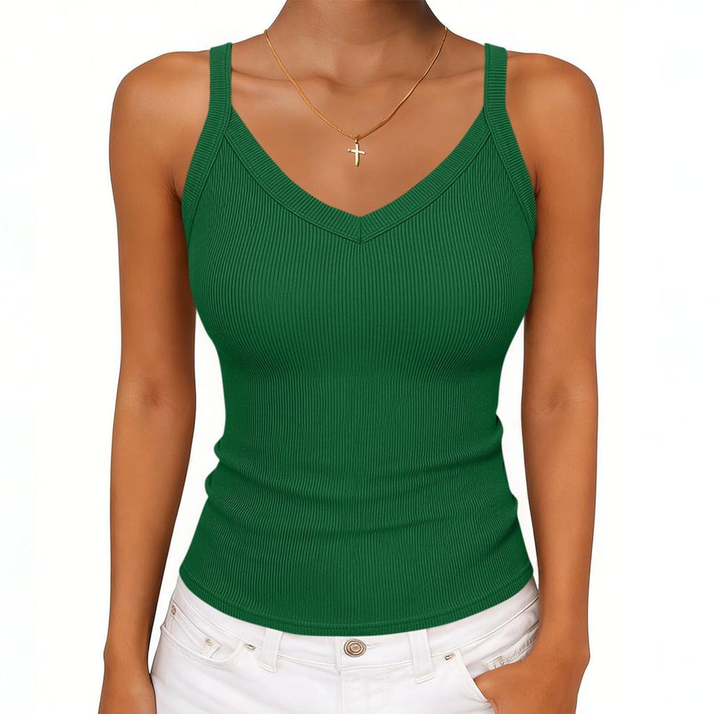 Women's V-neck Ribbed Knit Fitted Sleeveless T-Shirt